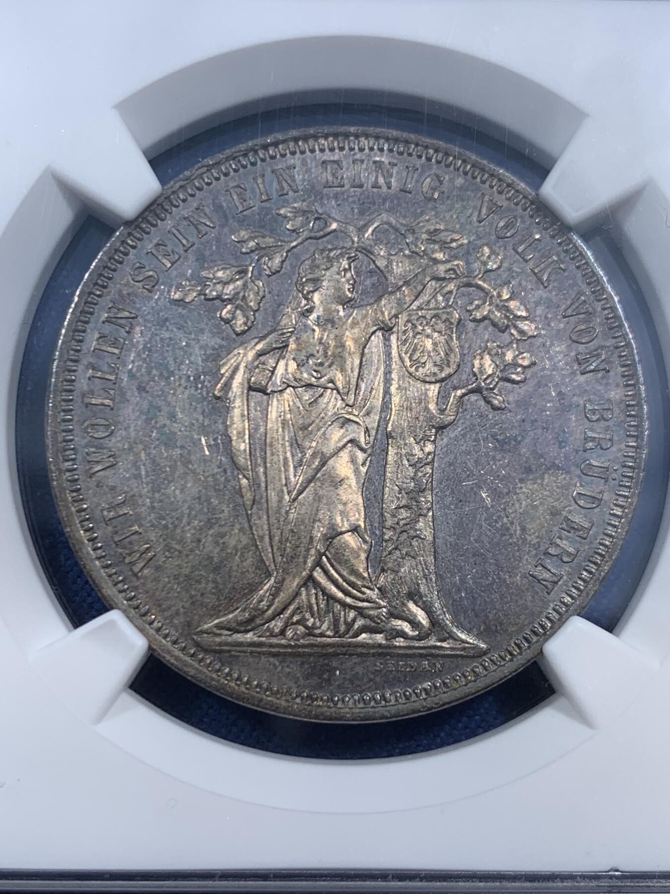 《竞宝斋》第461场 周日，周一，2场连拍 （全场包邮）欢迎送拍 NGC MS61 奥地利1868年射击节泰勒银币 紫罗兰包浆 橡树题材