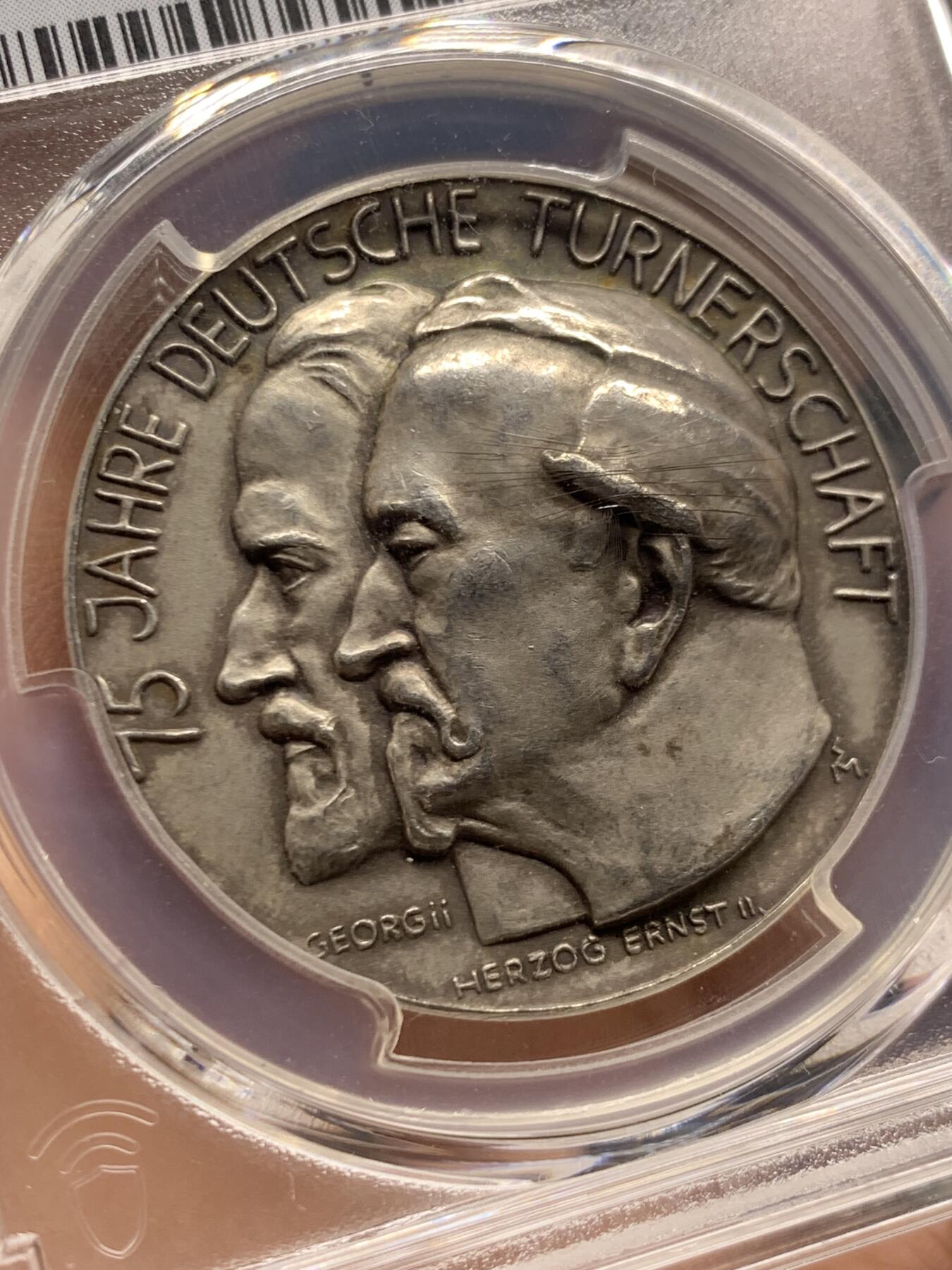 《竞宝斋》第461场 周日，周一，2场连拍 （全场包邮）欢迎送拍 PCGS SP63 德国 帝国 1935 全民体操运动75周年纪念银章 极少品种 双面高浮雕