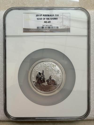 NGC  MS69 澳大利亚 2011年 中国兔年 5盎司 8澳元 纪念银币 - NGC  MS69 澳大利亚 2011年 中国兔年 5盎司 8澳元 纪念银币