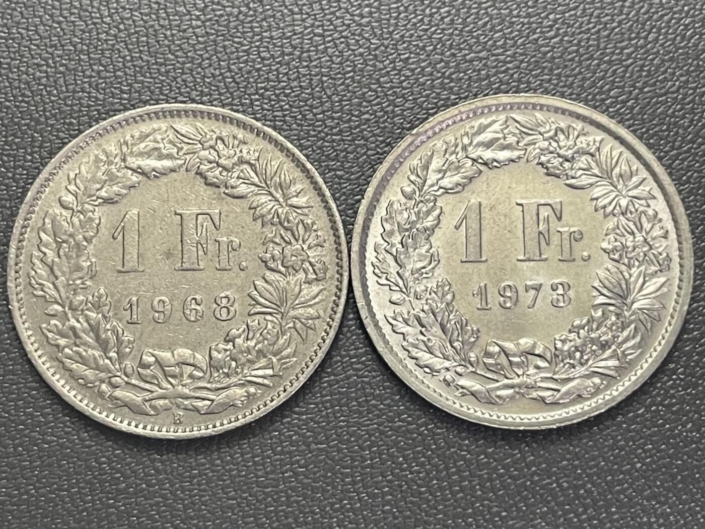 回流0125 瑞士1968、1973年1法郎2枚