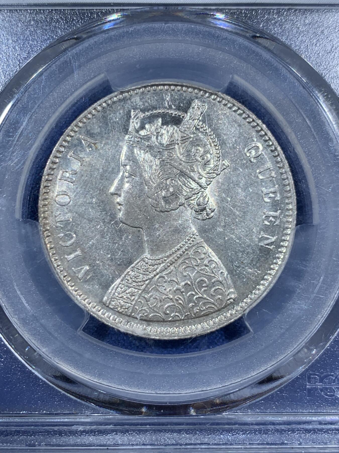 《竞宝斋》第461场 周日，周一，2场连拍 （全场包邮）欢迎送拍 PCGS MS61 英属印度1862年维多利亚女王1卢比银币