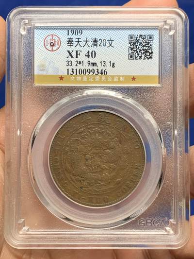 《竞宝斋》第461场 周日，周一，2场连拍 （全场包邮）欢迎送拍 - 公博 XF40 奉天大清二十文铜币