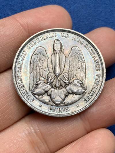 《竞宝斋》第461场 周日，周一，2场连拍 （全场包邮）欢迎送拍 - 19世纪法国医学之父希波克拉底银章 19.15克 34.2mm 蜜蜂银标