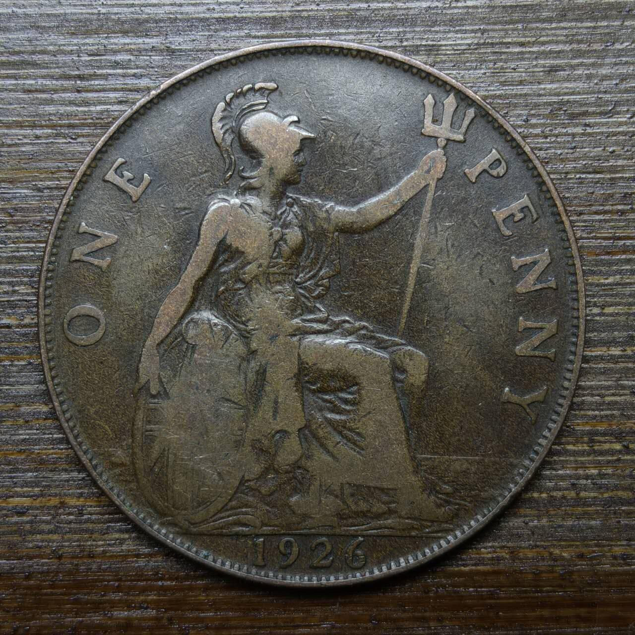 【铜匠收藏】★第140场★散币场。不寄存，30包邮。不满30元，支付5元运费。《接受代拍 代送NGC评级》 11【无寄存】1926年英国1便士铜币乔治五世国王