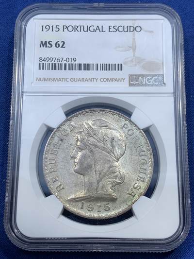 《竞宝斋》第461场 周日，周一，2场连拍 （全场包邮）欢迎送拍 - NGC MS62 葡萄牙1915年女神1埃斯库多银币