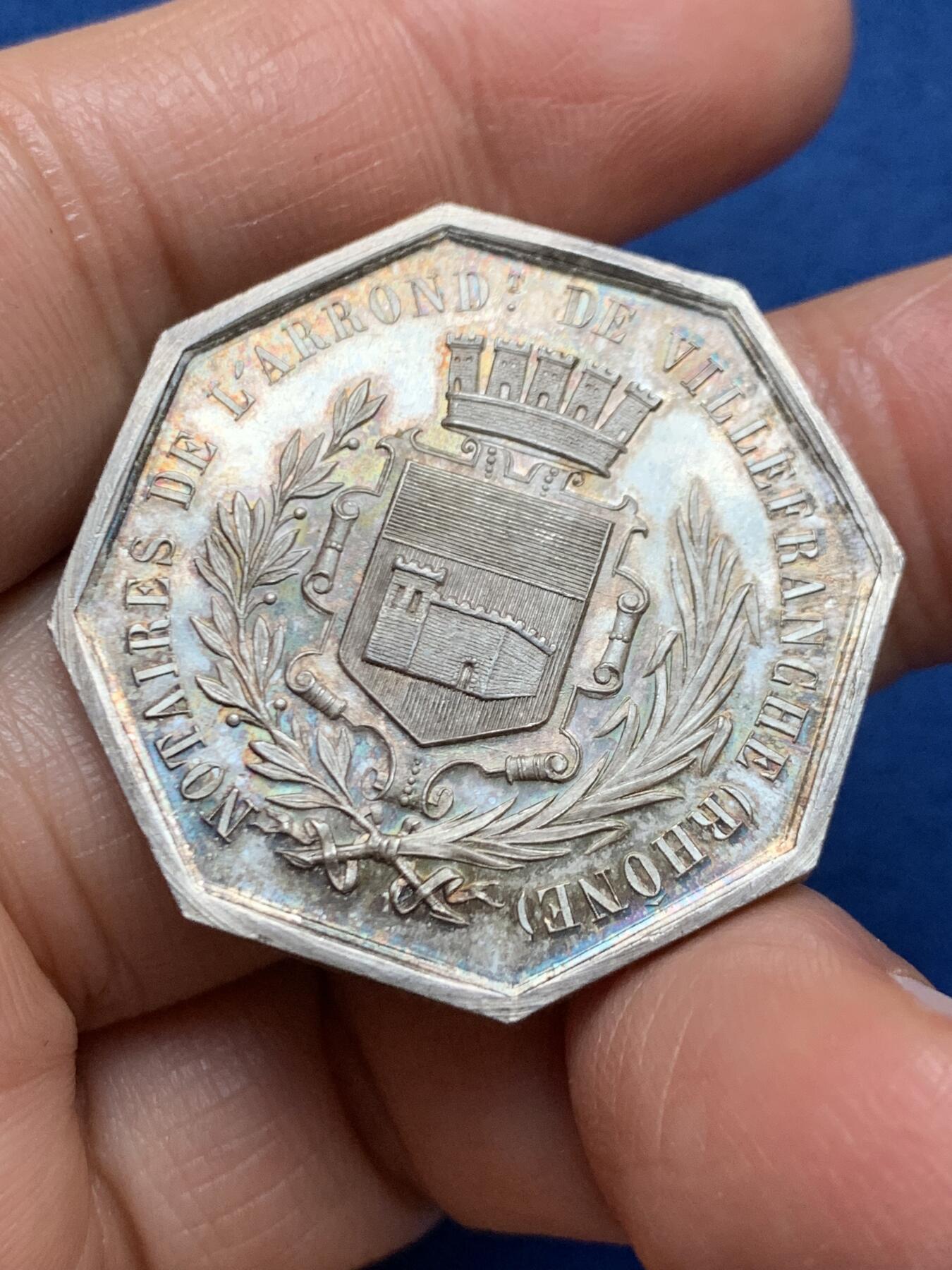 《竞宝斋》第461场 周日，周一，2场连拍 （全场包邮）欢迎送拍 法国鲁昂八角银质代币 蜜蜂银标 17.53克 33.3mm