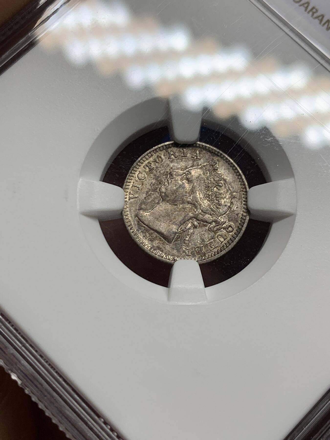 《竞宝斋》第461场 周日，周一，2场连拍 （全场包邮）欢迎送拍 NGC AUD 香港 1890H年 维多利亚 五仙 银币 人像清晰，自然包浆，AU品相