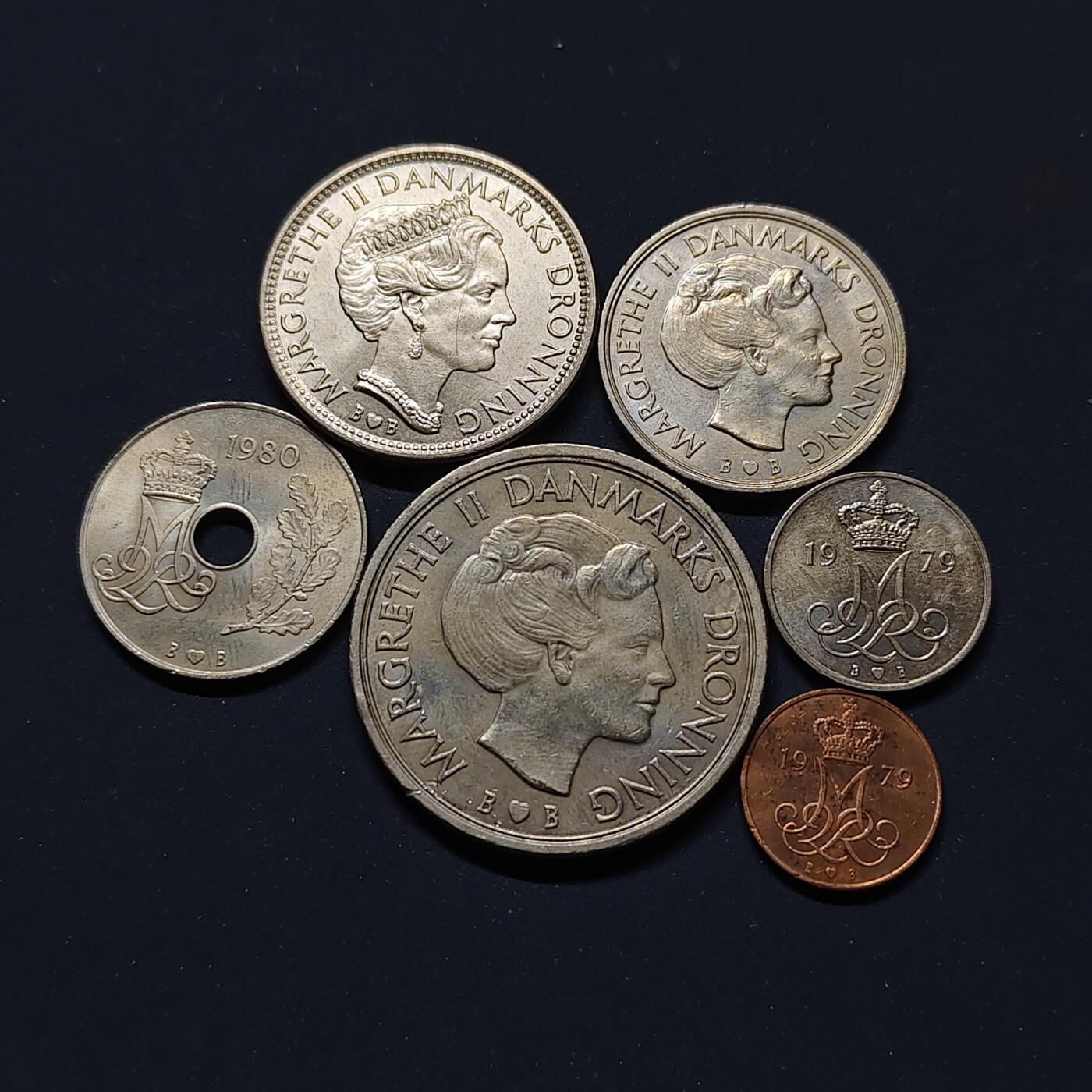 【全场包邮】纯粹捡漏拍498场-持续更新中 丹麦1979-1980年玛格丽特二世女王6枚套币