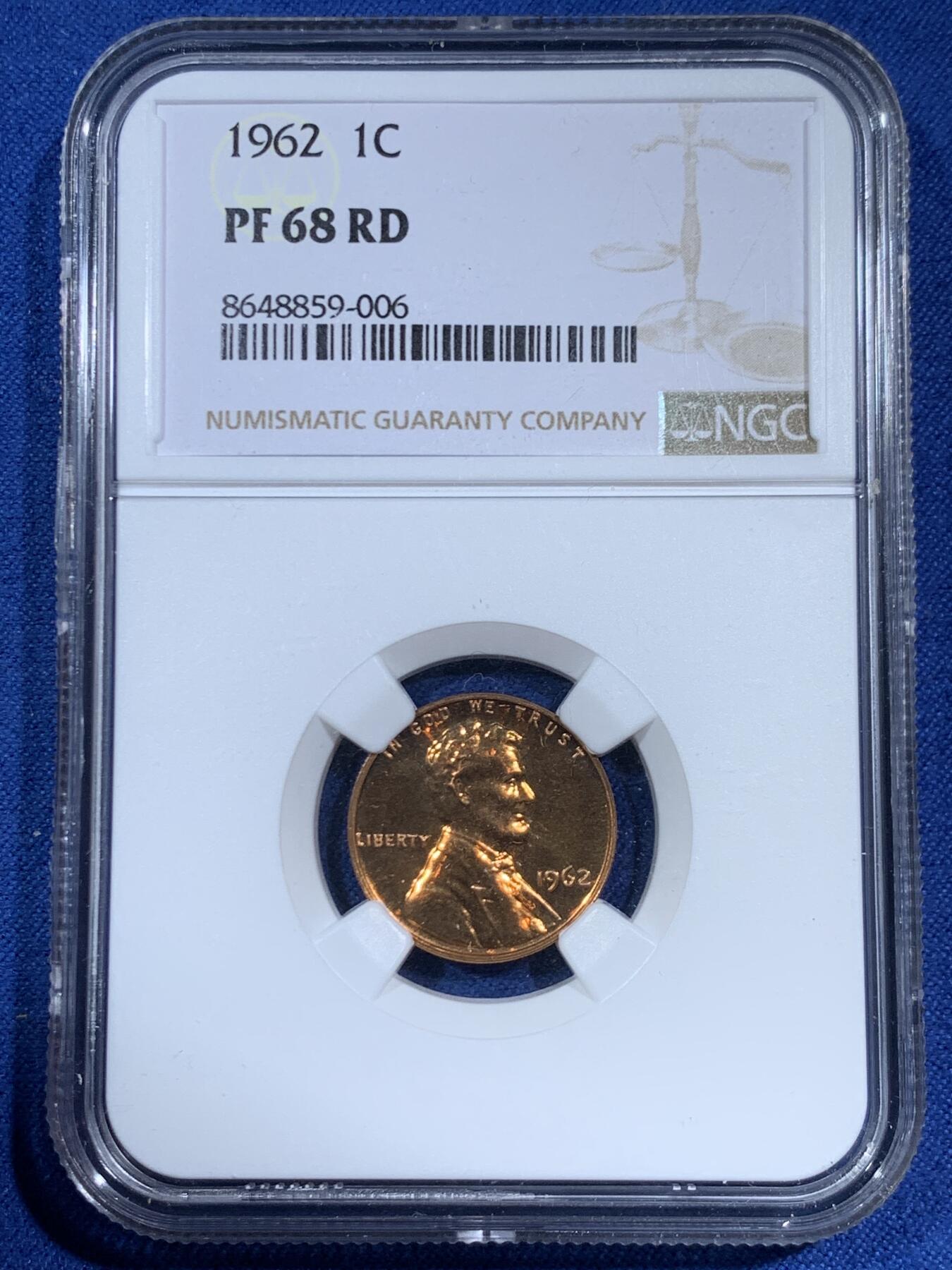 《竞宝斋》第461场 周日，周一，2场连拍 （全场包邮）欢迎送拍 NGC PF68RD 美国1962年林肯1美分，超高分，68RD十分稀少，NGC参考价60美元