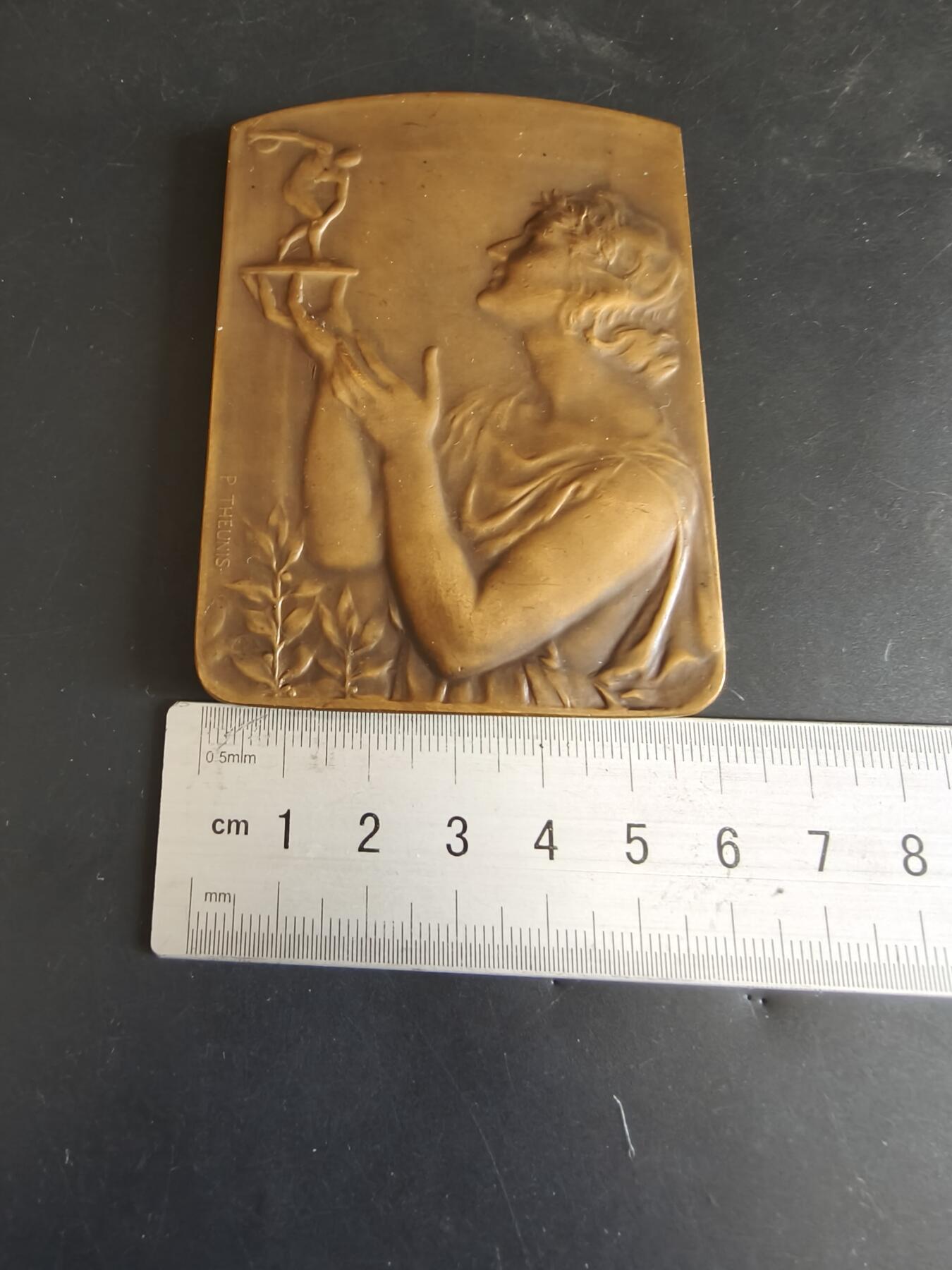 老王徽章第179期 比利时《晚报》手球运动方形大铜章     尺寸60×83mm    重量178.8g