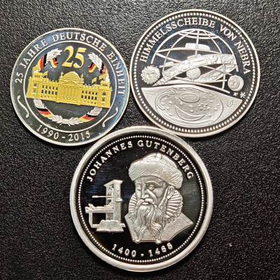 【德藏】世界币章拍卖第163期（拍品征集中~欢迎藏友联系） - 3枚一组 现代德国纪念银章 333银 直径约：30mm,32.5mm,35.2mm；重约：6.8g,10.5g,16.6g