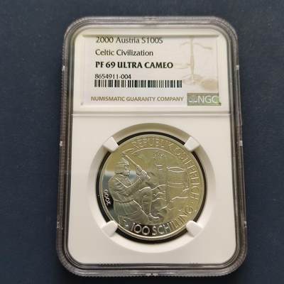 【全场包邮】纯粹捡漏拍499场-持续更新中 - 【收藏级·亚军分】奥地利2000年100先令盐矿工人精制纪念银币【34毫米20克90%，纯银价约504元（按28元银价估算）】-NGC PF69 ULTRA CAMEO（更高分仅4枚）
