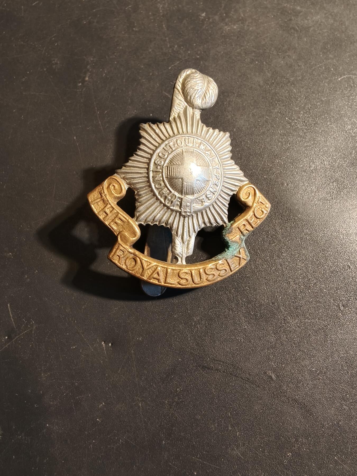 老王徽章第179期 英国皇家苏赛克斯步兵团帽徽    一战时期