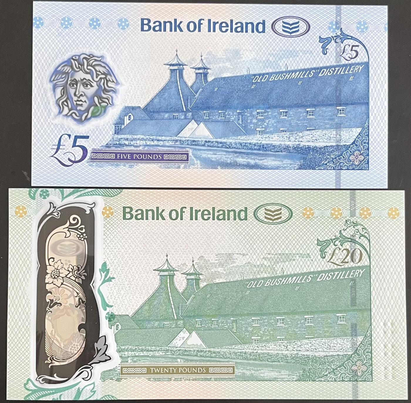 小福收藏拍卖第199期 裸钞场 本期有多张豹子号靓号 瑞士1000法郎 经典提香 毛里求斯首发年大全套 白俄罗斯5000000卢布 苏里南10000盾  爱沙尼亚  苏丹 西班牙 保加利亚 古巴等多国精美纸币 北爱尔兰 爱尔兰银行 2017年 5镑 双尾+20镑 无47 尾8 塑料钞 1组2张 unc