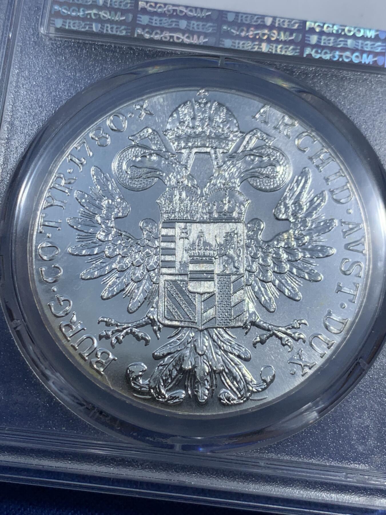 《竞宝斋》第461场 周日，周一，2场连拍 （全场包邮）欢迎送拍 PCGS MS67 奥地利1780大奶妈玛丽亚·特蕾莎皇后1泰勒银币 后铸版 背面支撑有磕