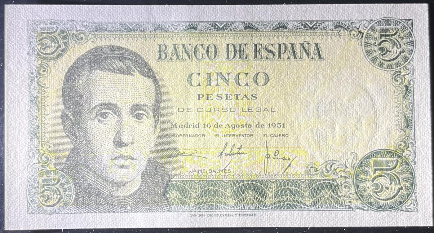 小福收藏拍卖第199期 裸钞场 本期有多张豹子号靓号 瑞士1000法郎 经典提香 毛里求斯首发年大全套 白俄罗斯5000000卢布 苏里南10000盾  爱沙尼亚  苏丹 西班牙 保加利亚 古巴等多国精美纸币 西班牙 1951年 5比塞塔 unc