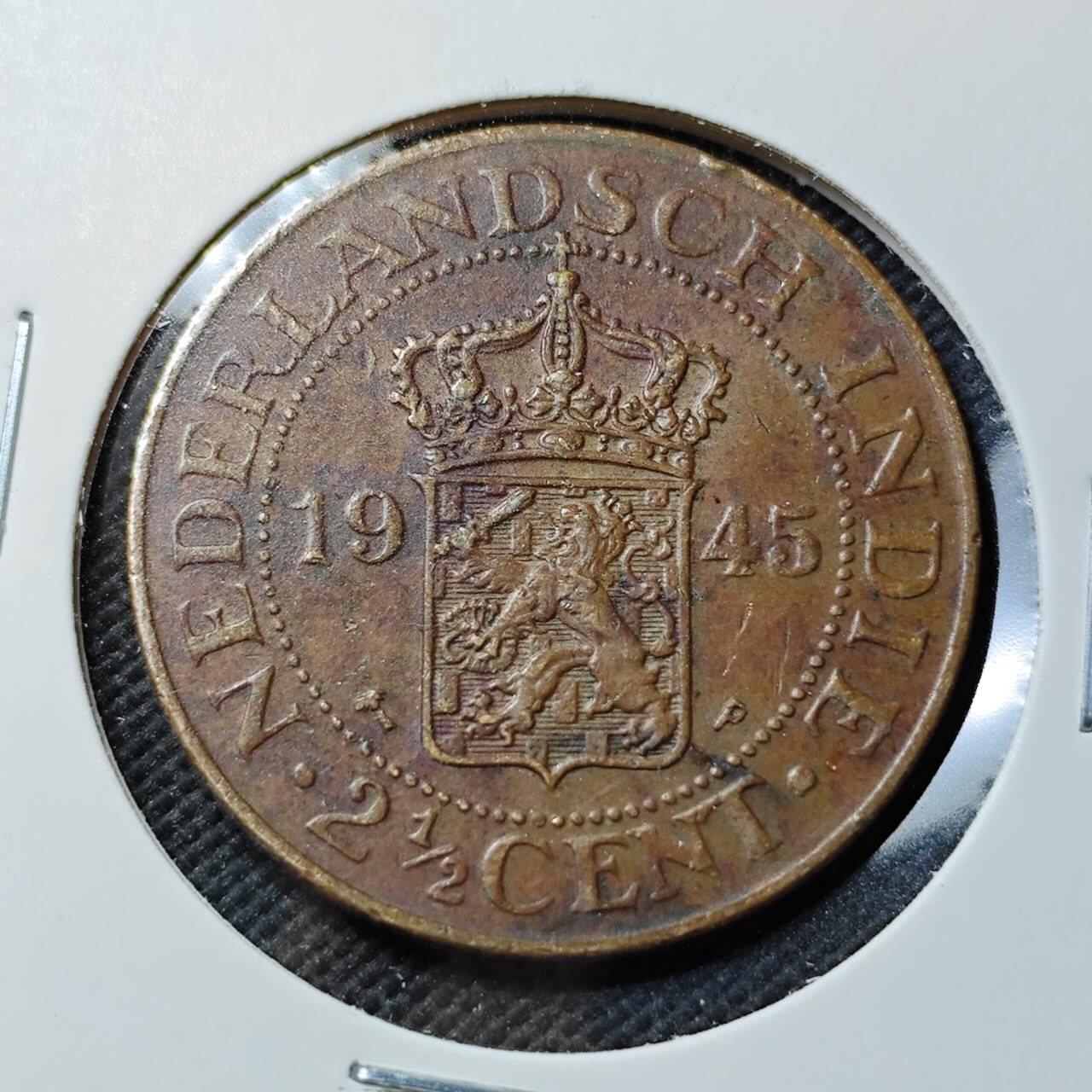 KK钱币收藏小铺  第389期  2月预留时间 周末发货  1945荷属东印度2.5分铜币