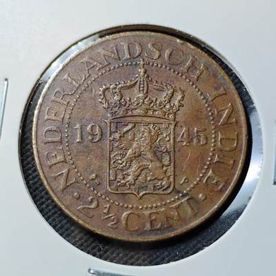 KK钱币收藏小铺  第389期  2月预留时间 周末发货 -  1945荷属东印度2.5分铜币