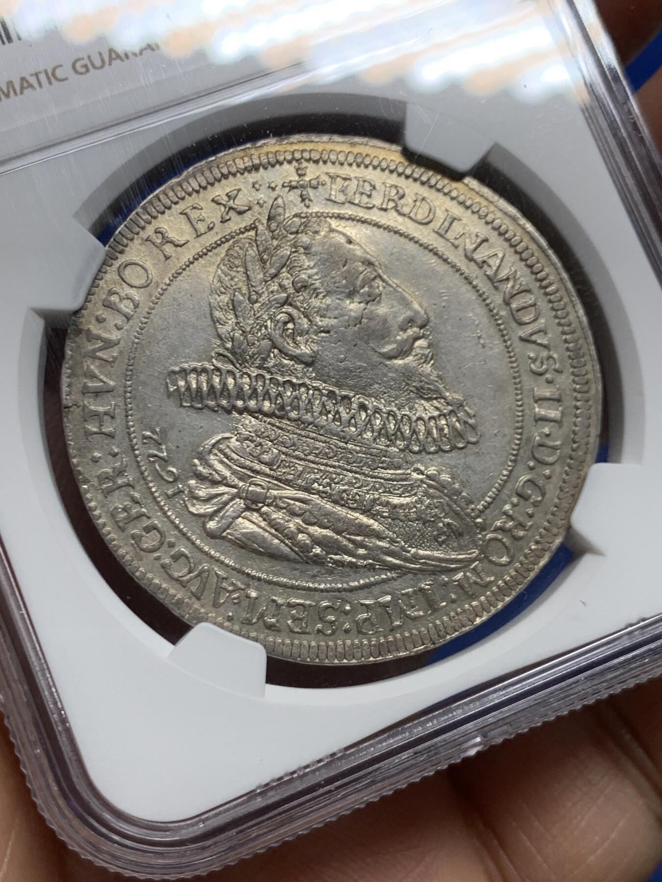 《竞宝斋》第461场 周日，周一，2场连拍 （全场包邮）欢迎送拍 冠军分 NGC MS62  奥地利帝国 1622年  上阿尔萨斯伯爵领地 费迪南二世 泰勒大银币 仅发行两年 非常稀有的版本