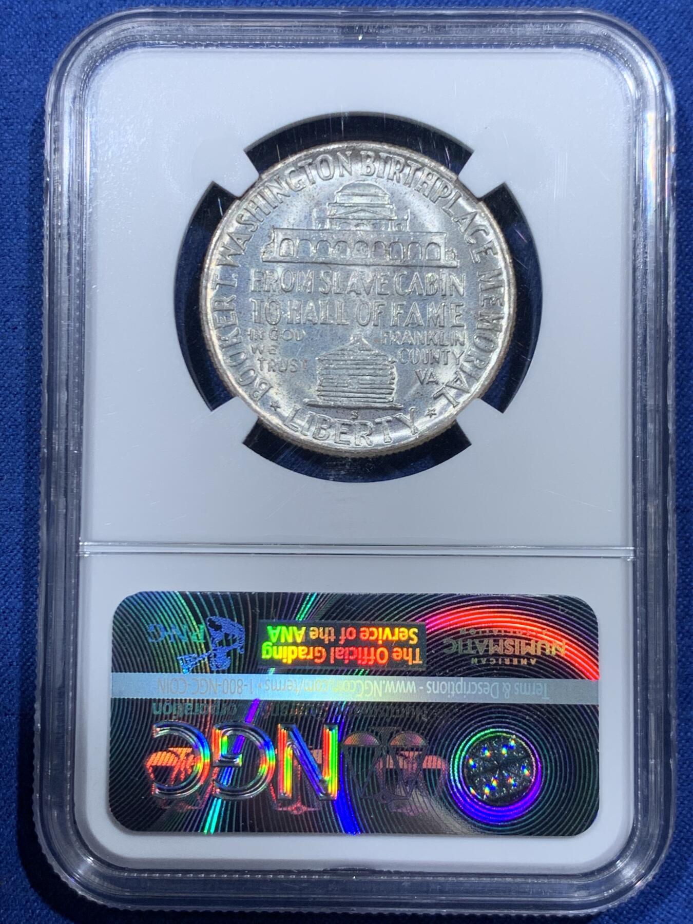 《竞宝斋》第461场 周日，周一，2场连拍 （全场包邮）欢迎送拍 NGC MS65 美国1950年布克华盛顿头像50美分纪念银币