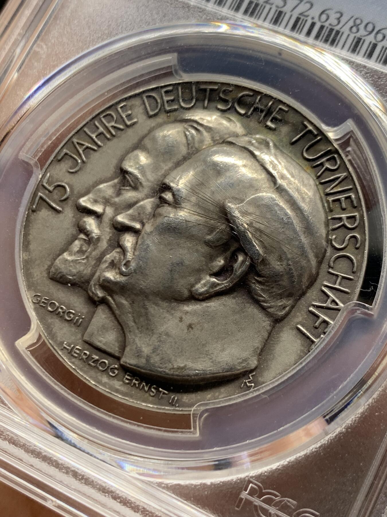 《竞宝斋》第461场 周日，周一，2场连拍 （全场包邮）欢迎送拍 PCGS SP63 德国 帝国 1935 全民体操运动75周年纪念银章 极少品种 双面高浮雕