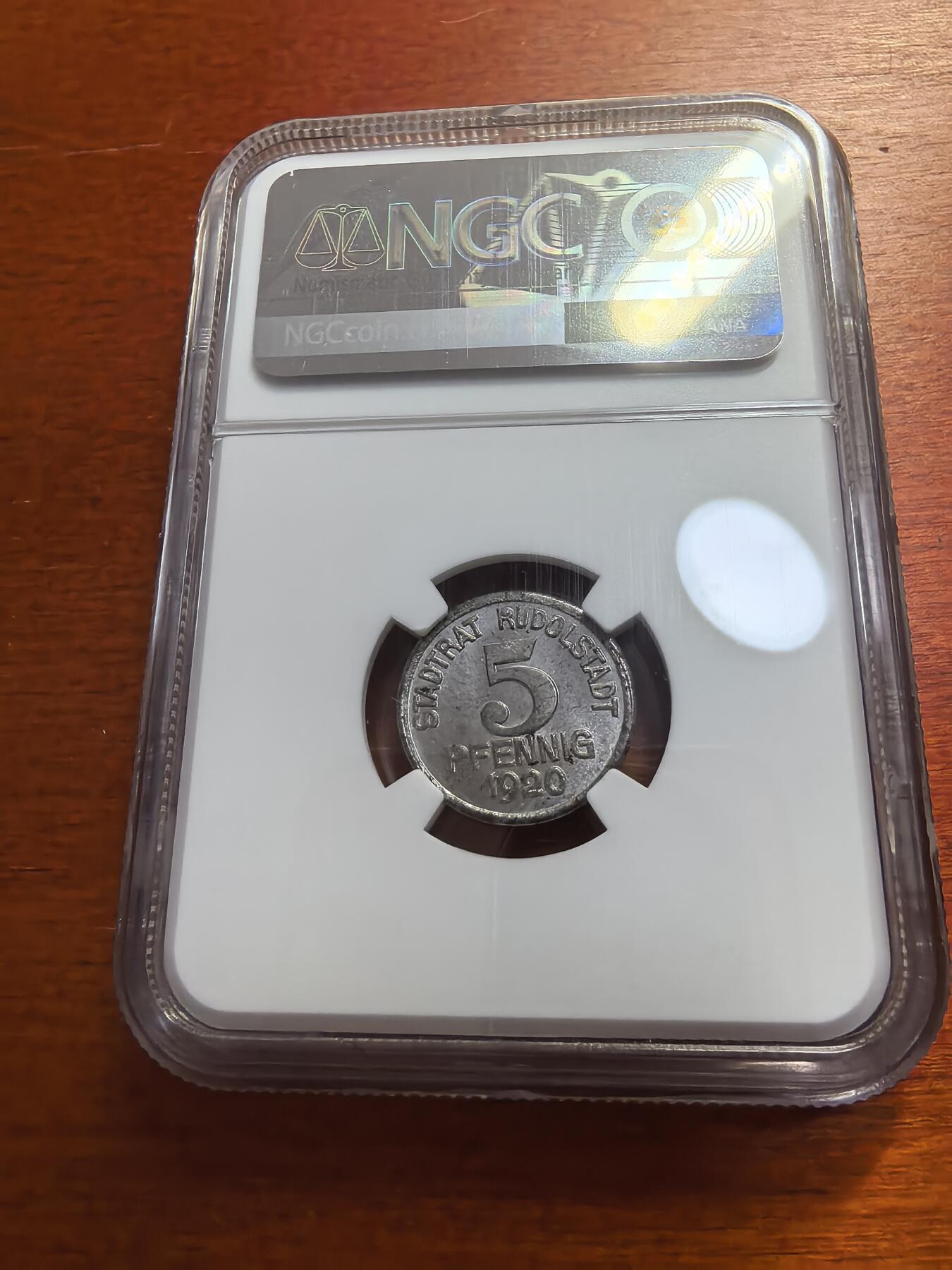 长老汇蛇年精选第九十五场拍卖 1920 德紧鲁道夫施塔特5芬尼铁币，NGC MS64，唯二冠军分