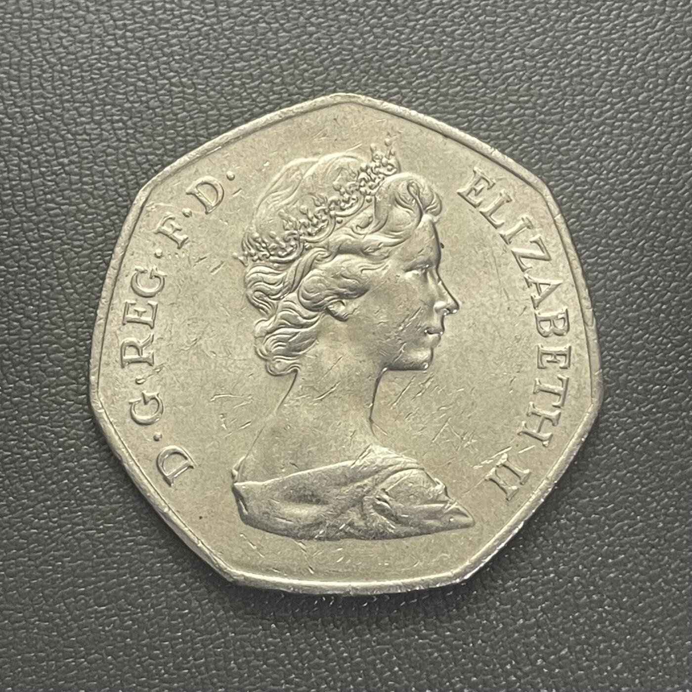 回流0125 全新 英国1973年50便士七边形纪念币 加入欧洲共同体纪念