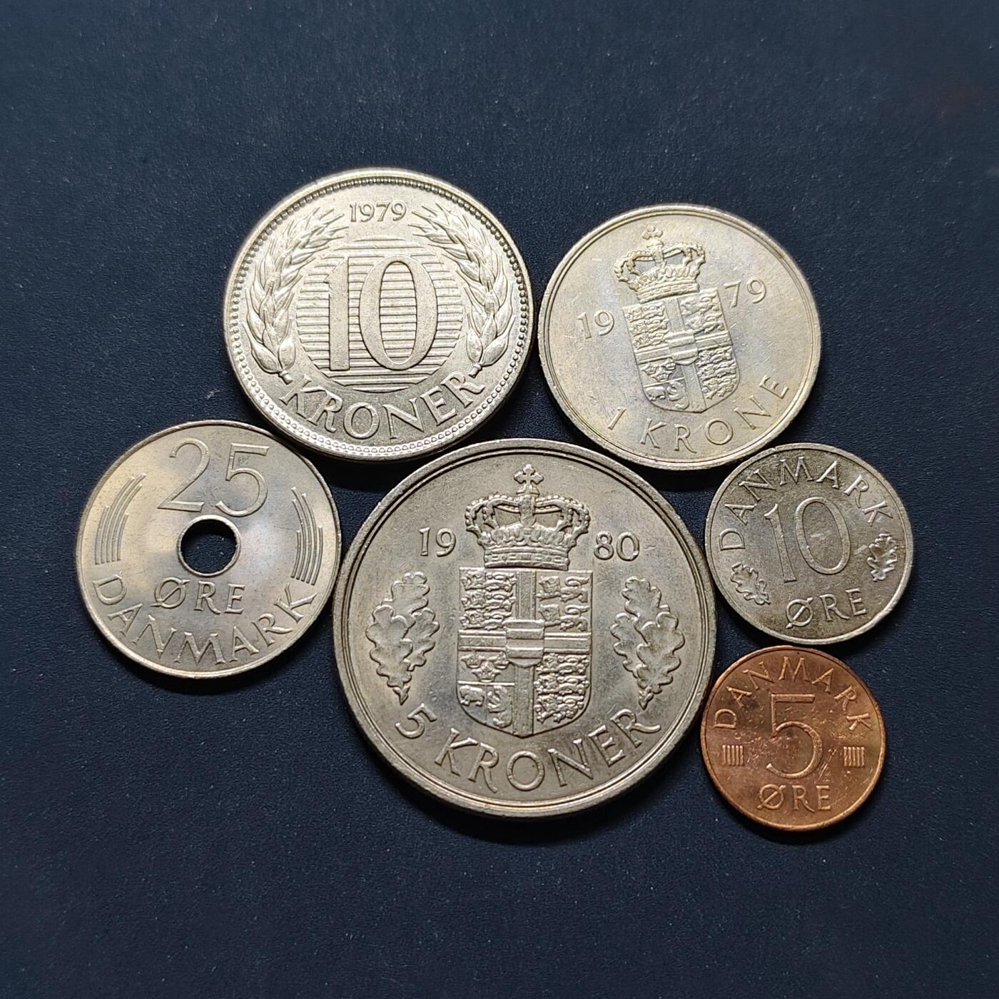 【全场包邮】纯粹捡漏拍498场-持续更新中 丹麦1979-1980年玛格丽特二世女王6枚套币