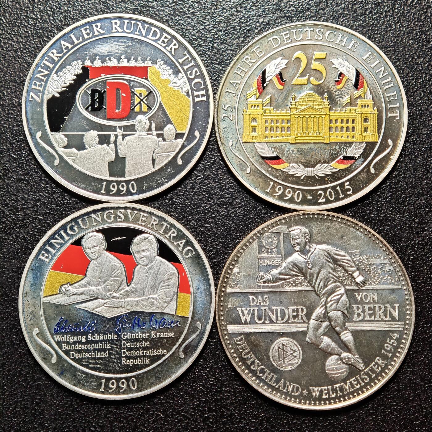 【德藏】世界币章拍卖第163期（拍品征集中~欢迎藏友联系） 4枚一组 现代德国纪念银章 333银 直径约：30mm/枚；重约：6.7g/枚