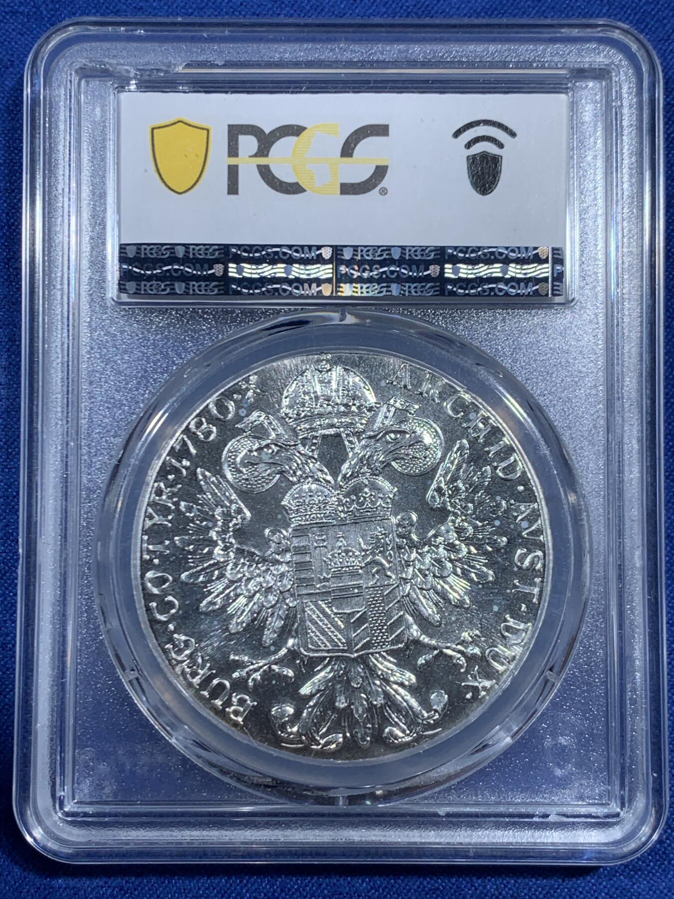 《竞宝斋》第461场 周日，周一，2场连拍 （全场包邮）欢迎送拍 PCGS MS67 奥地利1780大奶妈玛丽亚·特蕾莎皇后1泰勒银币 后铸版 背面支撑有磕