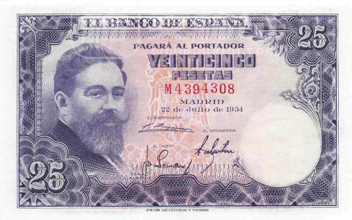 小福收藏拍卖第199期 裸钞场 本期有多张豹子号靓号 瑞士1000法郎 经典提香 毛里求斯首发年大全套 白俄罗斯5000000卢布 苏里南10000盾  爱沙尼亚  苏丹 西班牙 保加利亚 古巴等多国精美纸币 西班牙 1954年 25比塞塔 尾8 unc