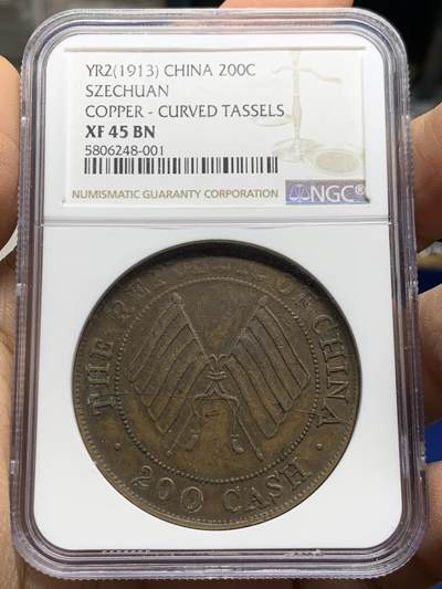 《竞宝斋》第461场 周日，周一，2场连拍 （全场包邮）欢迎送拍 - NGC XF45BN 1913年四川200文铜币，味道不错