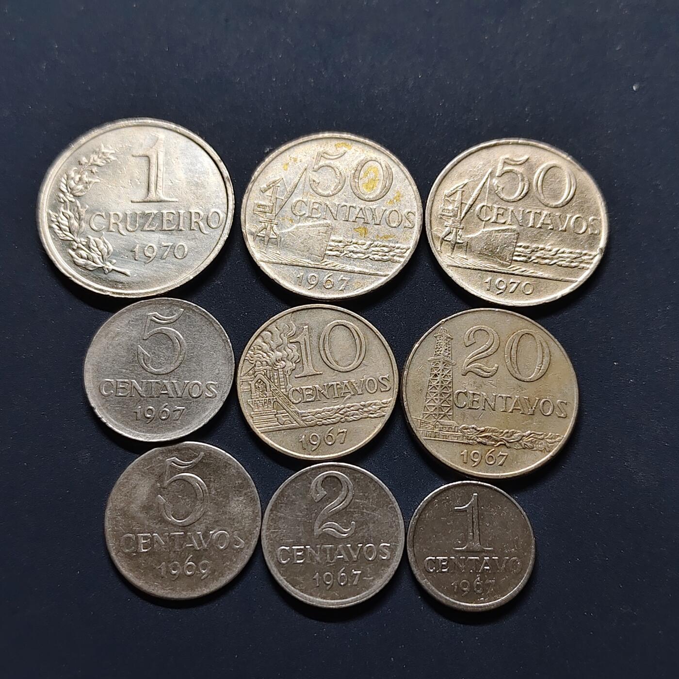 【全场包邮】纯粹捡漏拍498场-持续更新中 巴西1967-1970年各版本9枚套币-含1970年独年版50分+1967年独年版5分