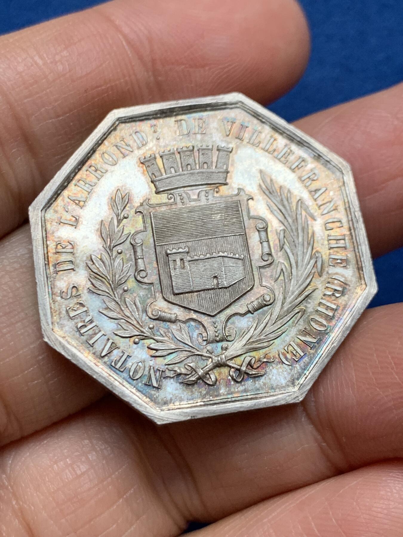 《竞宝斋》第461场 周日，周一，2场连拍 （全场包邮）欢迎送拍 法国鲁昂八角银质代币 蜜蜂银标 17.53克 33.3mm