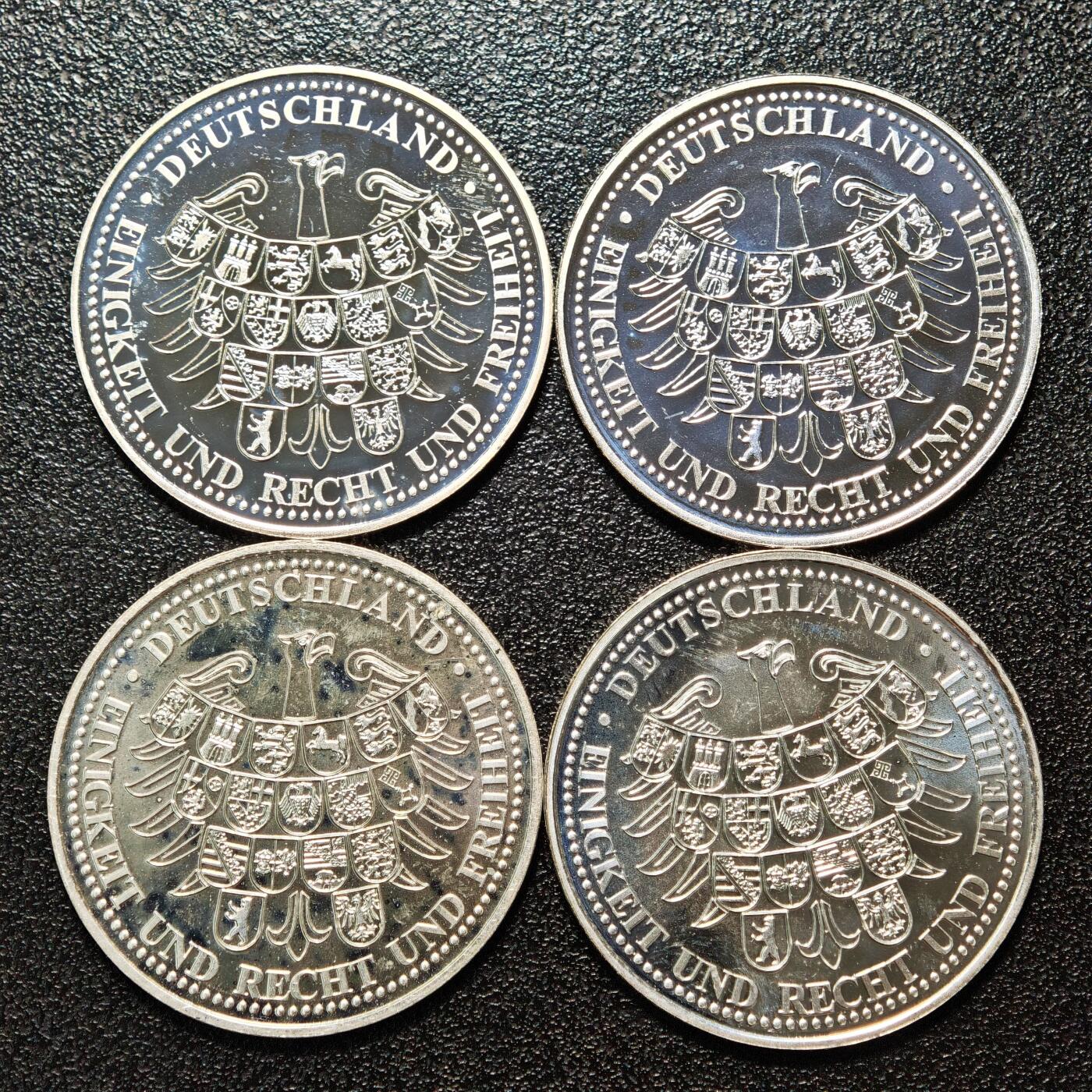 【德藏】世界币章拍卖第163期（拍品征集中~欢迎藏友联系） 4枚一组 现代德国纪念银章 333银 直径约：30mm/枚；重约：6.8g/枚