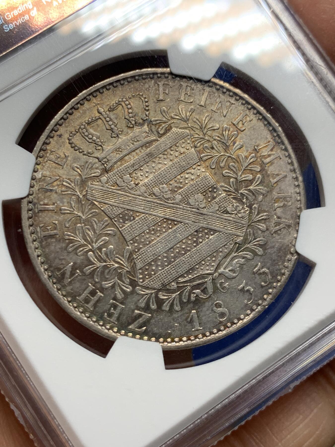 《竞宝斋》第461场 周日，周一，2场连拍 （全场包邮）欢迎送拍 NGC AU55 德国萨克森王国 1833 安东一世泰勒银币 大型泰勒 28.06g