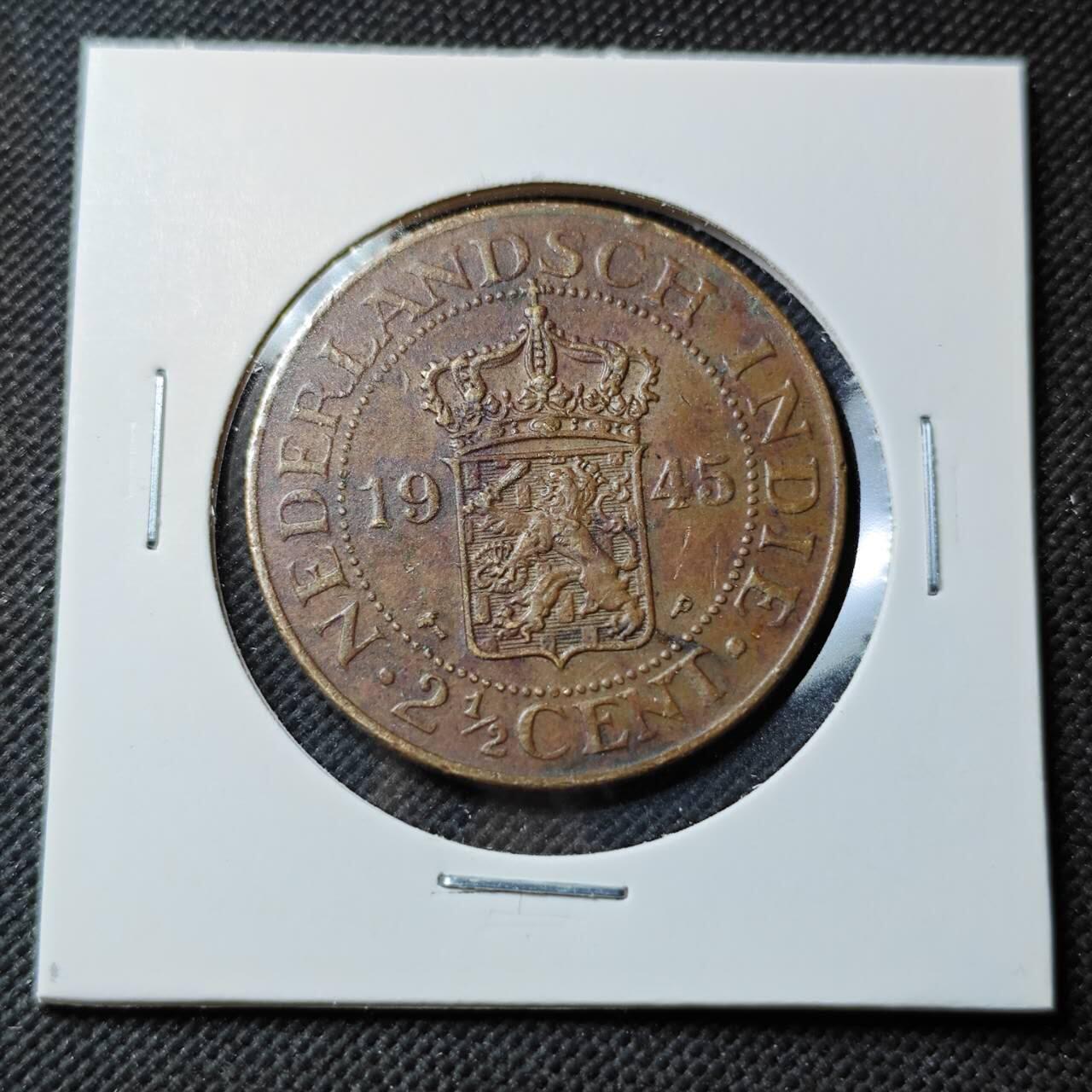 KK钱币收藏小铺  第389期  2月预留时间 周末发货  1945荷属东印度2.5分铜币