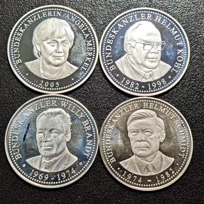 【德藏】世界币章拍卖第163期（拍品征集中~欢迎藏友联系） - 4枚一组 现代德国纪念银章 333银 直径约：30mm/枚；重约：6.8g/枚