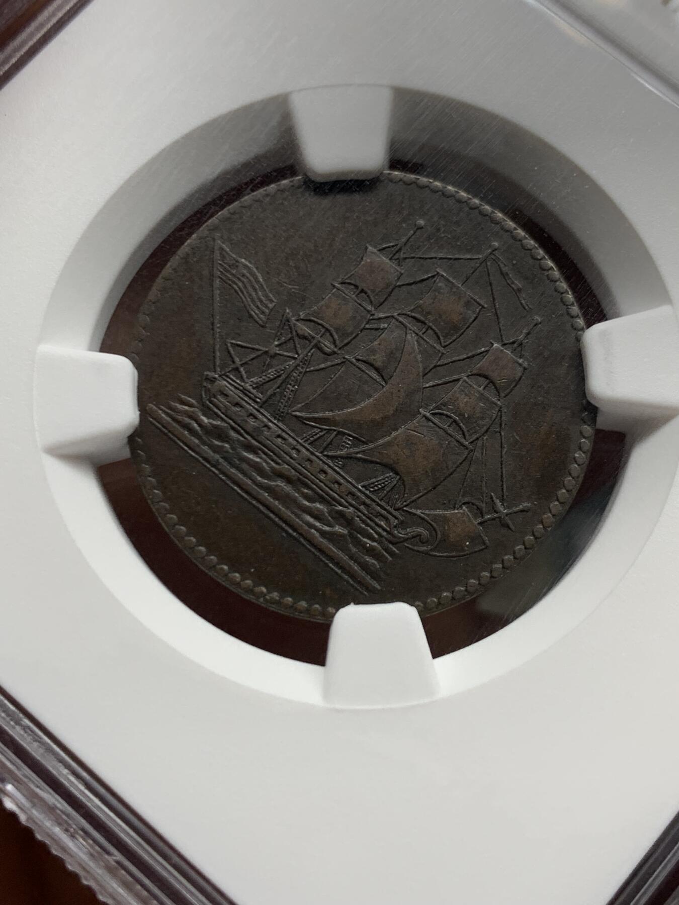 《竞宝斋》第461场 周日，周一，2场连拍 （全场包邮）欢迎送拍 NGC XF45BN 加拿大 1835 爱德华王子岛 帆船代币 原味好细节 品种也少见