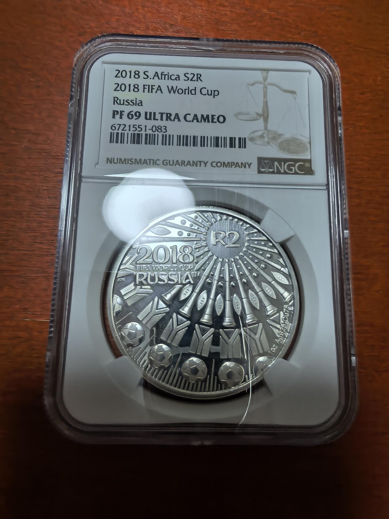 长老汇蛇年精选第九十五场拍卖 2018南非2018俄罗斯世界杯2朗德精制银币，1盎司925银，NGC PF69UC，更高10枚