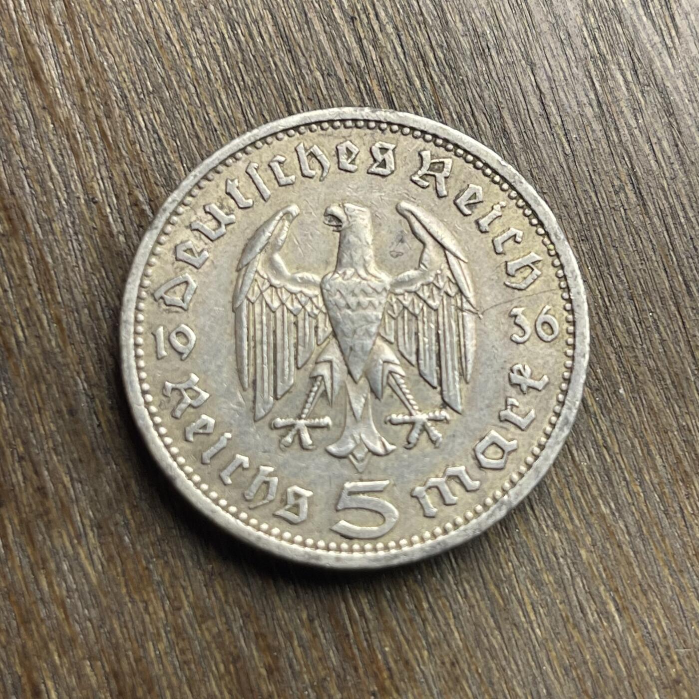 【铜匠收藏】★第140加场★精品老铜币 硬币专场 不寄存，200包邮。不满200元，支付5元运费。《接受代拍 代送NGC评级》 100【无寄存】1936 德国 5马克 银币