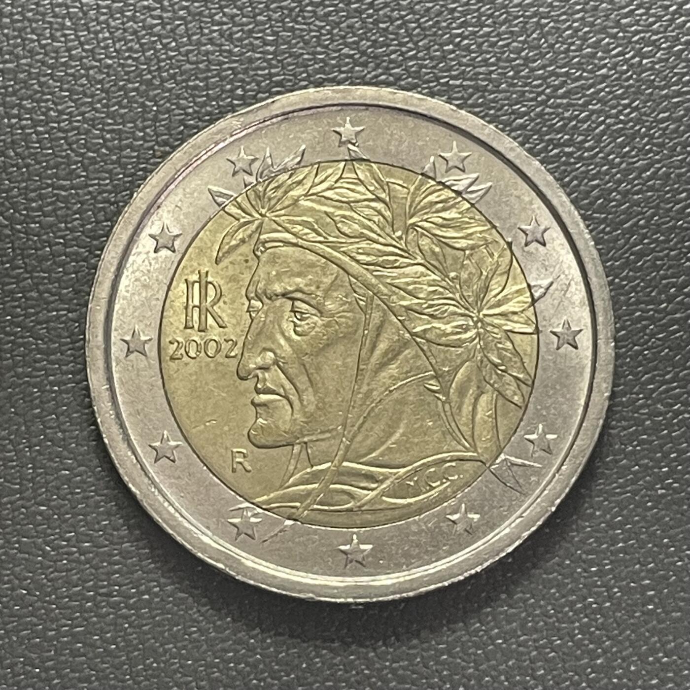 回流0125 意大利2002年2欧元双色币 画家拉斐尔的丹蒂·阿利吉耶里肖像