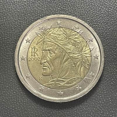 回流0125 - 意大利2002年2欧元双色币 画家拉斐尔的丹蒂·阿利吉耶里肖像