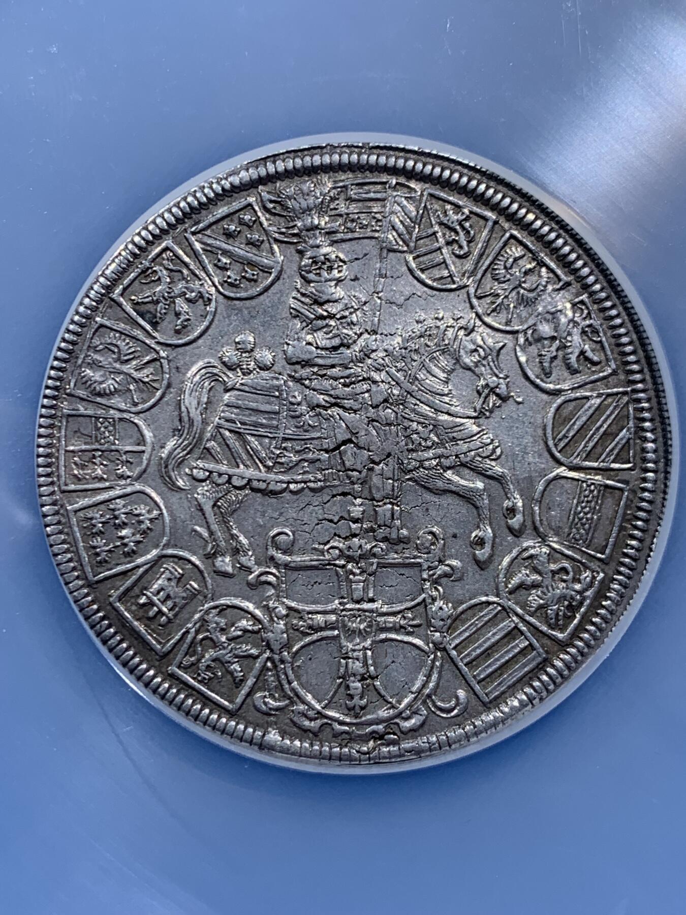 《竞宝斋》第461场 周日，周一，2场连拍 （全场包邮）欢迎送拍 亚军分 NGC AU58 神圣罗马帝国  1614年 条顿骑士团2泰勒大银币 57.45克的双倍体验  十字军不可或缺的一枚 加大盒装 25年同分3W成交