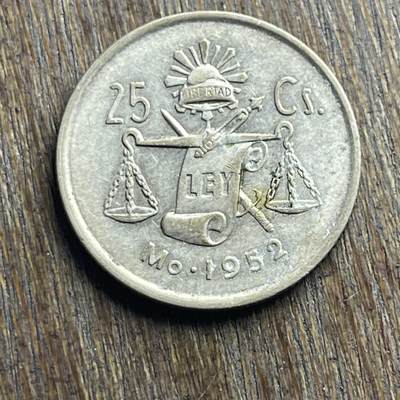 【铜匠收藏】★第140加场★精品老铜币 硬币专场 不寄存，200包邮。不满200元，支付5元运费。《接受代拍 代送NGC评级》 - 100【无寄存】1952 墨西哥 25分 银币