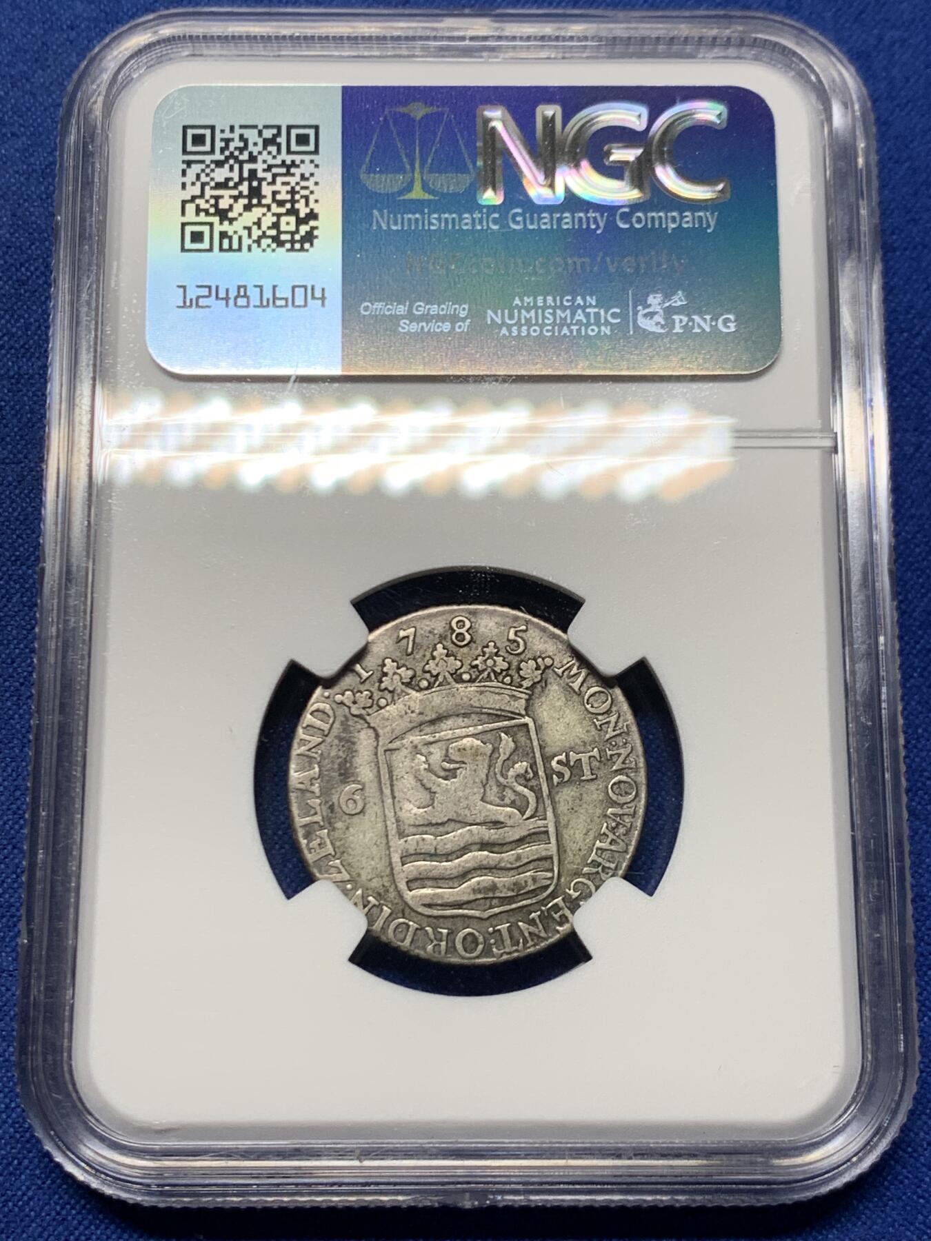 《竞宝斋》第461场 周日，周一，2场连拍 （全场包邮）欢迎送拍 NGC XF45 荷兰泽兰省1785年三桅船6S银币