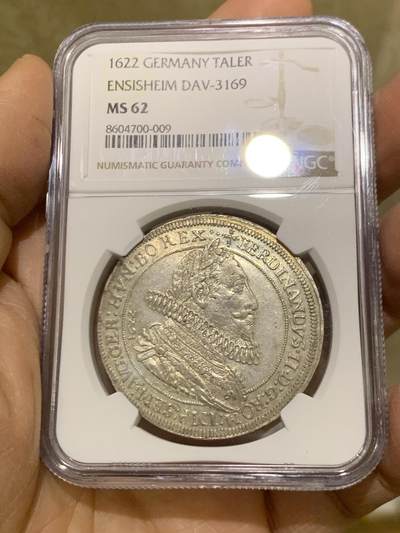 《竞宝斋》第461场 周日，周一，2场连拍 （全场包邮）欢迎送拍 - 冠军分 NGC MS62  奥地利帝国 1622年  上阿尔萨斯伯爵领地 费迪南二世 泰勒大银币 仅发行两年 非常稀有的版本
