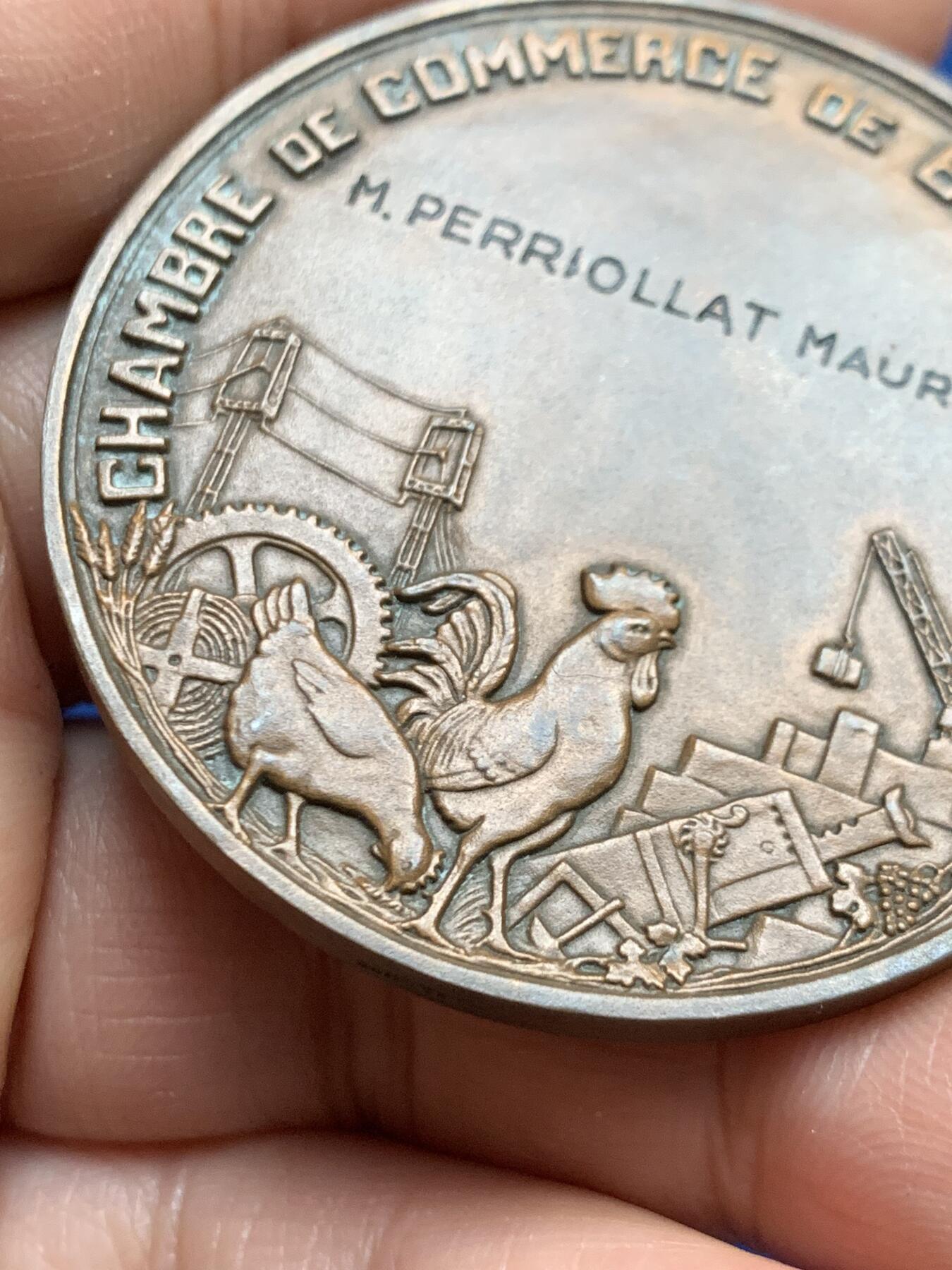 《竞宝斋》第461场 周日，周一，2场连拍 （全场包邮）欢迎送拍 法国布尔日和莱恩商会铜章 60.3克 49.6mm 丰饶角铜标