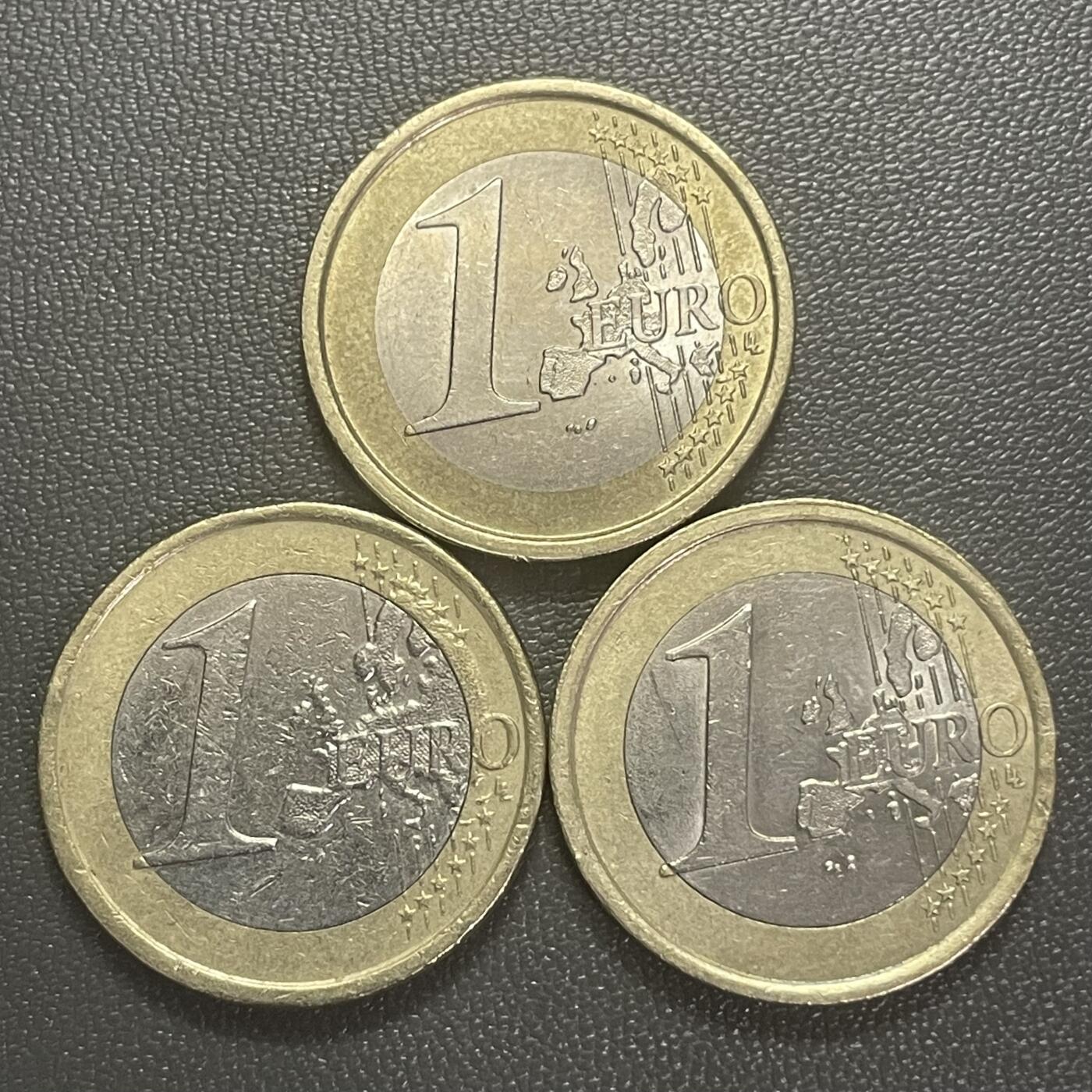 回流0125 意大利1欧元双金属币3枚 达芬奇《维特鲁威人》