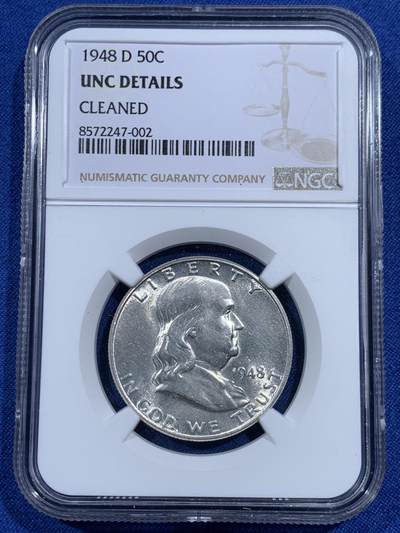 《竞宝斋》第461场 周日，周一，2场连拍 （全场包邮）欢迎送拍 - NGC UNCD 美国1948D富兰克林50美分银币 首年版